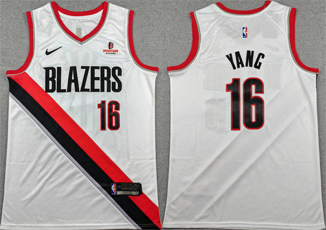 Men's Portland Trail Blazers #16 Yang Hansen White Association Edition Stitched Basketball Jersey